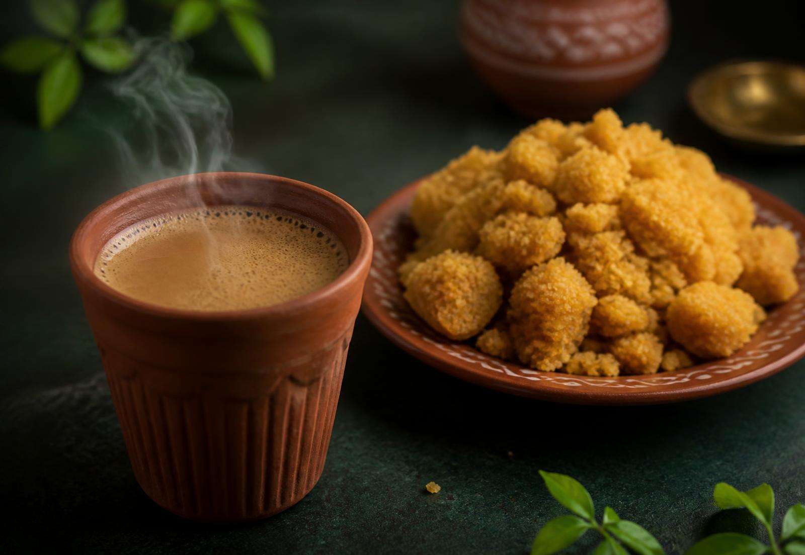 Kulhad chai with a plate of desi ghee churi